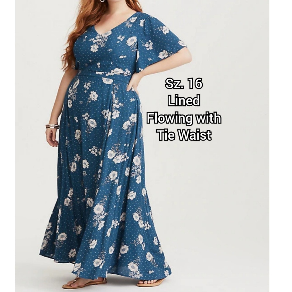 Torrid Teal Floral Dot Flutter Gauze Maxi Dress
